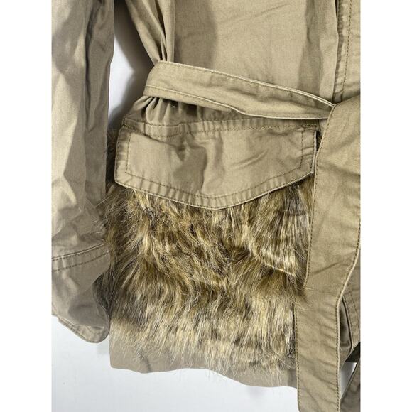 Anthropologie Faux Fur Trimmed Field Jacket Medium Military Boho Belted Womens - Picture 2 of 10